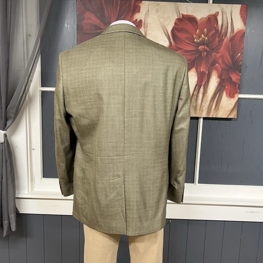 Lauren Ralph Lauren Silk Wool Blazer Jacket Sport Coat Mens 46R Olive/Khaki
